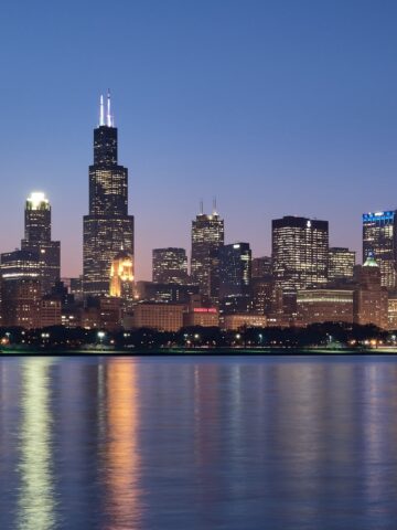 Chicago skyline at blue hour - 2x1 panorama