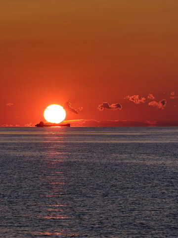 Lake Freighter sunset on Lake Erie - Square