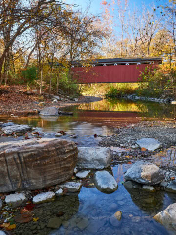 Everett Road Covered Bridge in fall