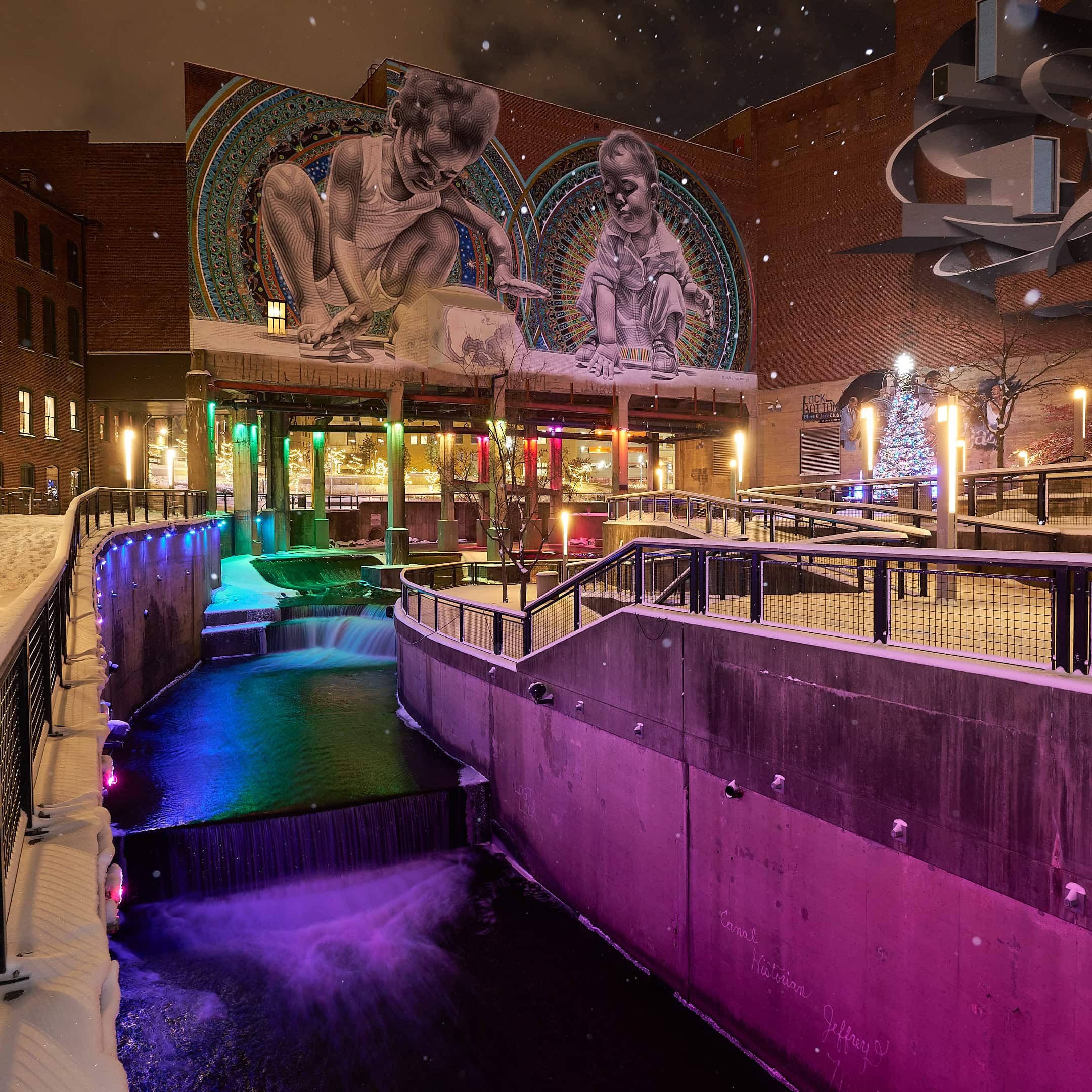 Cascade Falls, Downtown Akron in the snow