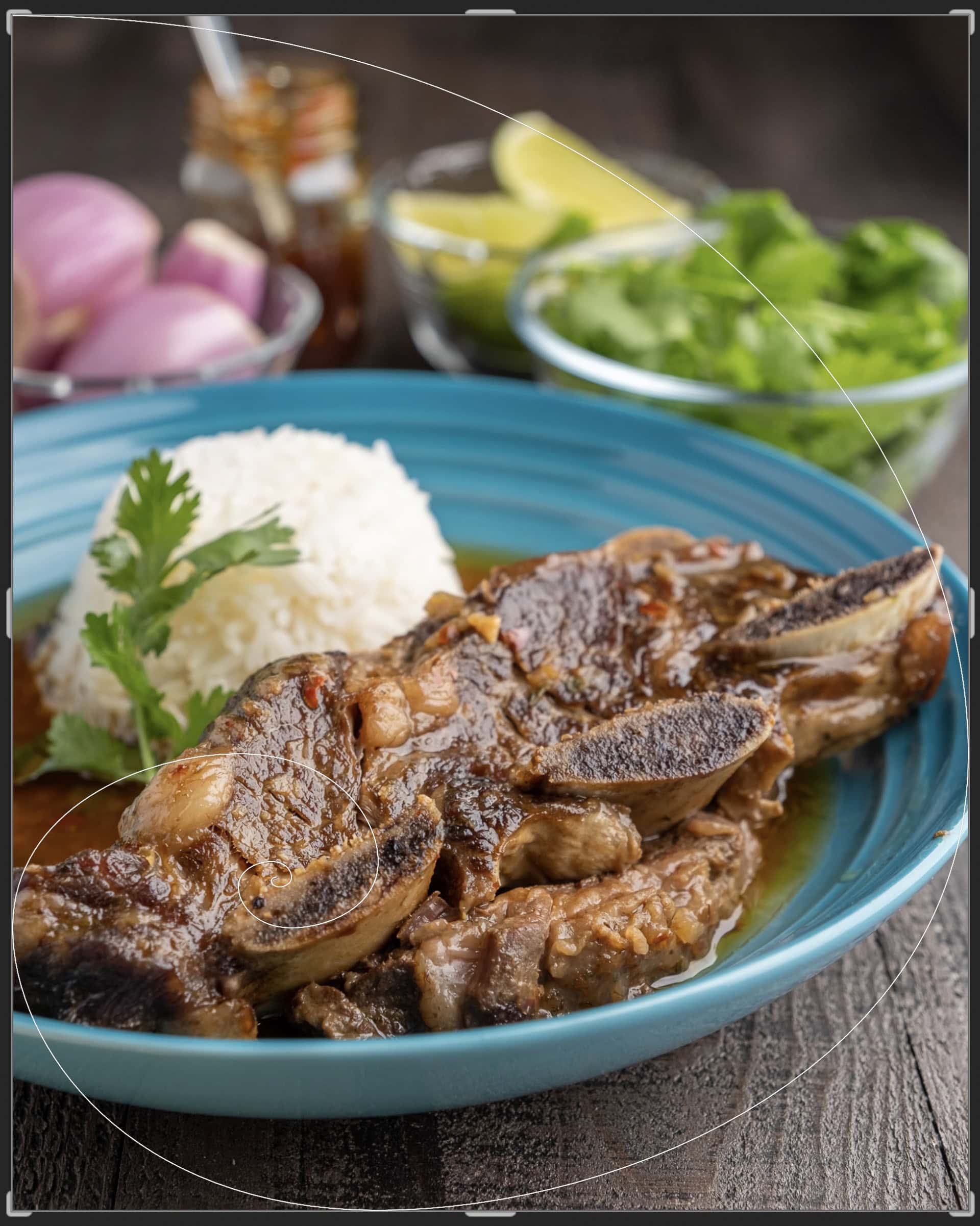 Bowl of short ribs with Golden Ratio Spiral